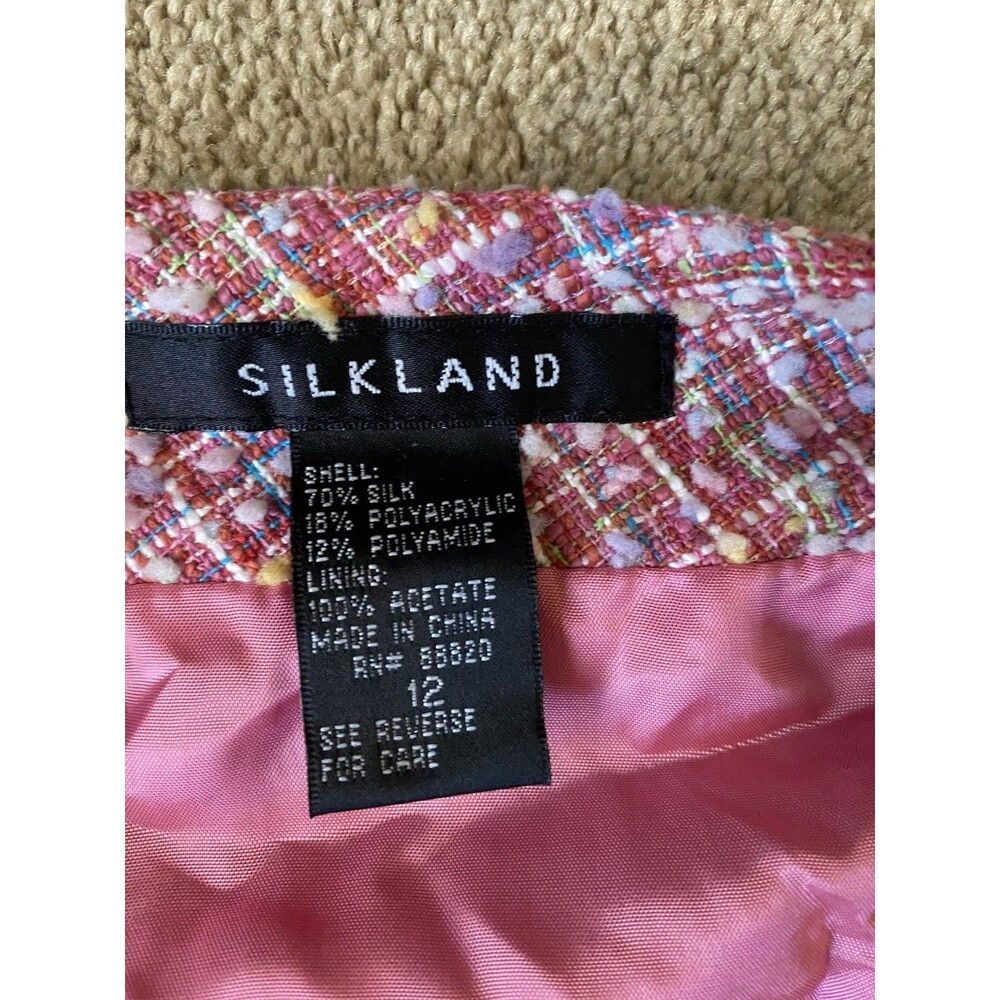 SILKLAND Pink Tweed Bouclé 2-Piece Skirt Suit Set – 70% Silk Coquette Size 12 - Picture 6 of 16